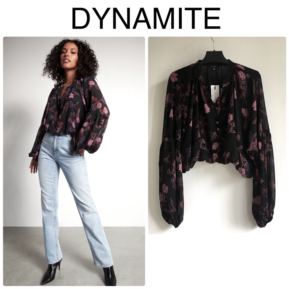 Dynamite Leni Floral Blouse with Buttons Size Small - Picture 2 of 12